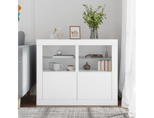 VIDAXL - Armoire de rangement Armoires latérales éclairage led 2 pcs blanc bois d'ingénier...