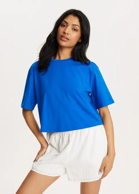 T-shirt met crochet detail blauw (BLW.K)