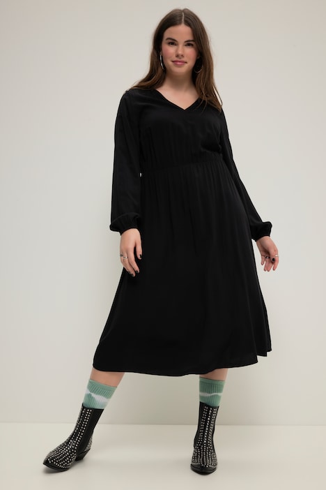 Midikleid, A-Line, V-Ausschnitt, Langarm