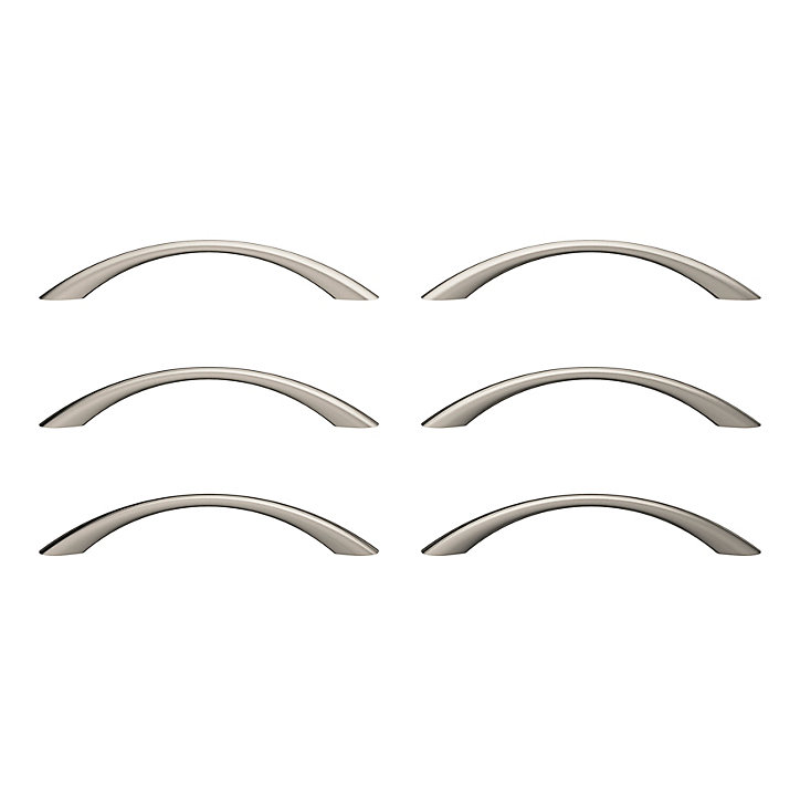 Lot 6 poignées de meuble nœud GoodHome Primel effet nickel satin gris l.160mm x l.9mm x H. 27mm entraxe 128mm
