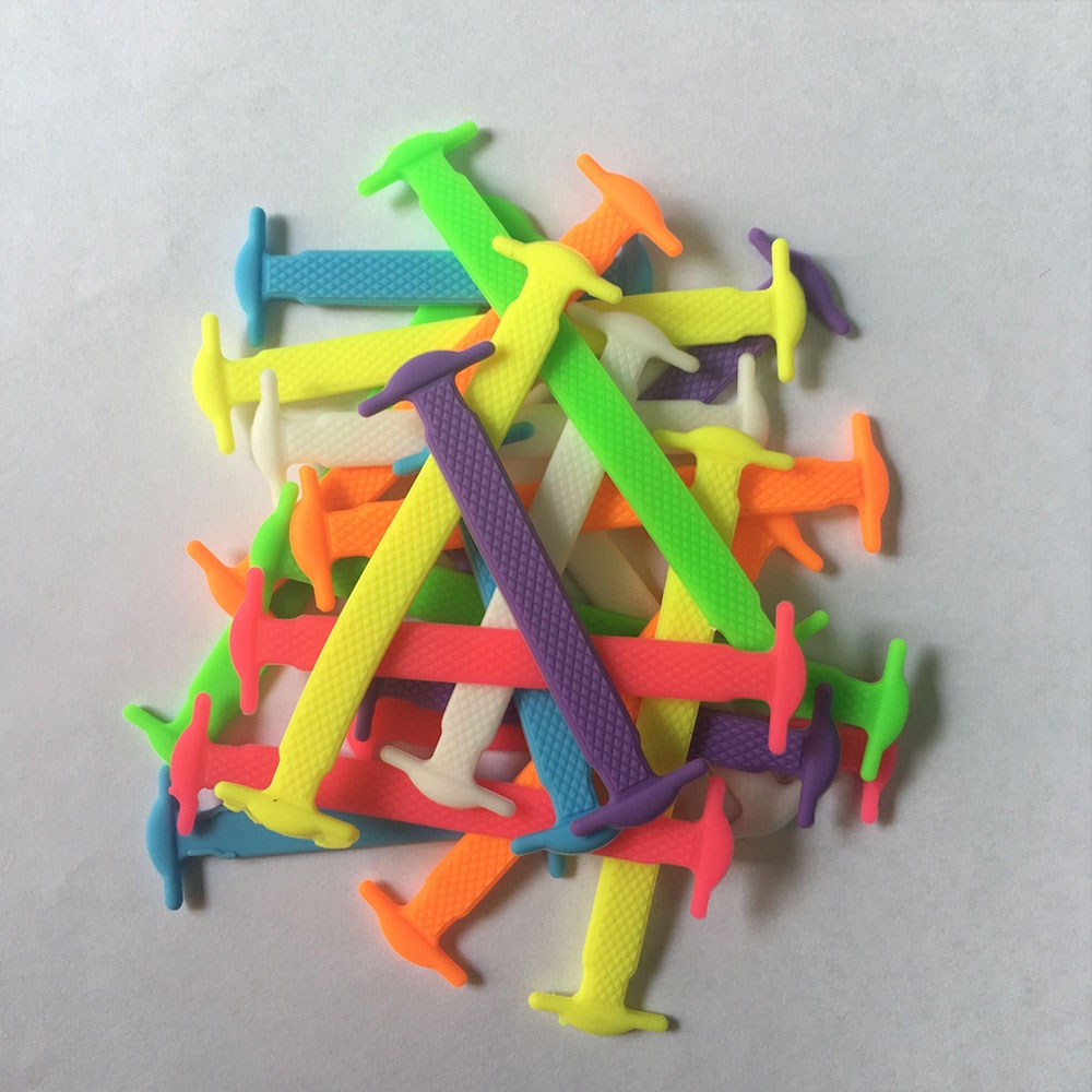 (12er Set) Schleifenlose Flache Schnürsenkel Schuhbändel aus Silikon für Kinder (4-6cm) - Bunt