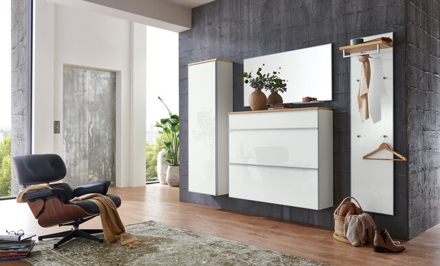 Hängekommode VORTINA 120 x 102 cm Lack weiß/Glas Optiweiß/Abdeckboden Balkeneiche-Dekor