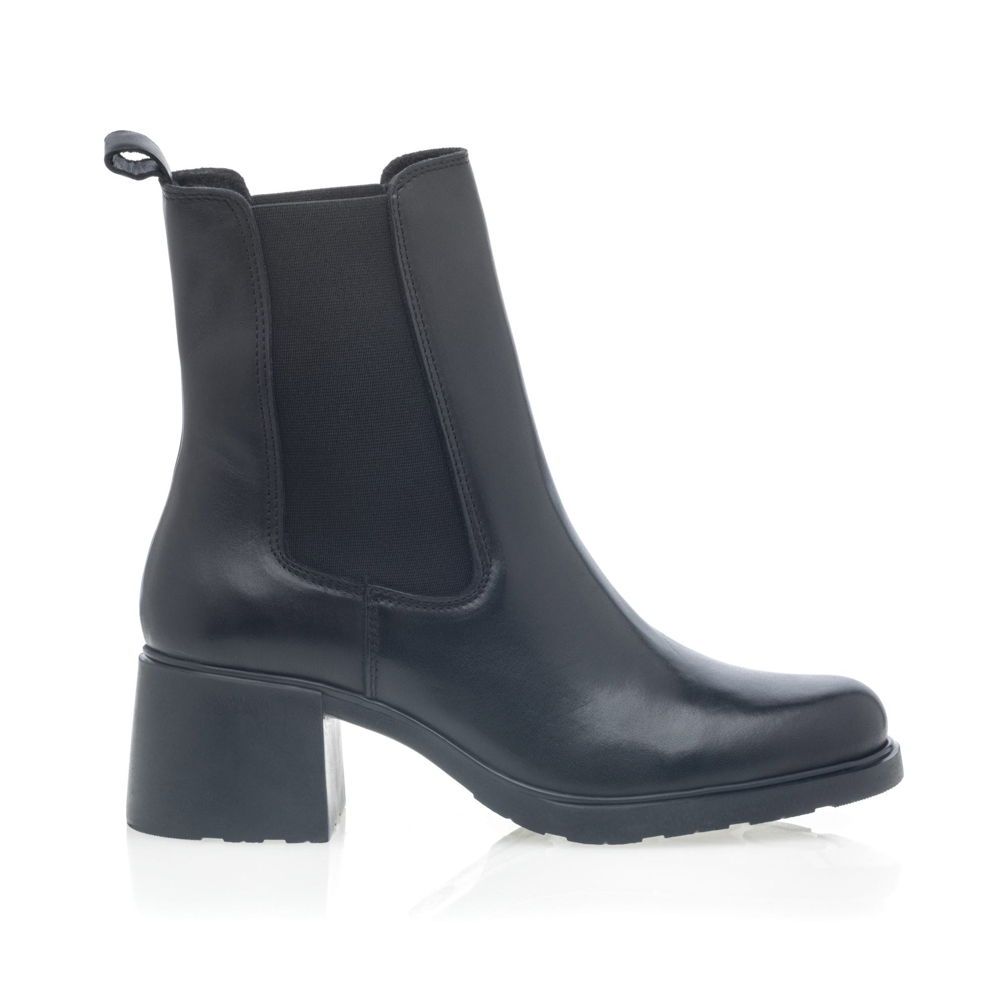 Boots chelsea à talon Femme en cuir noir