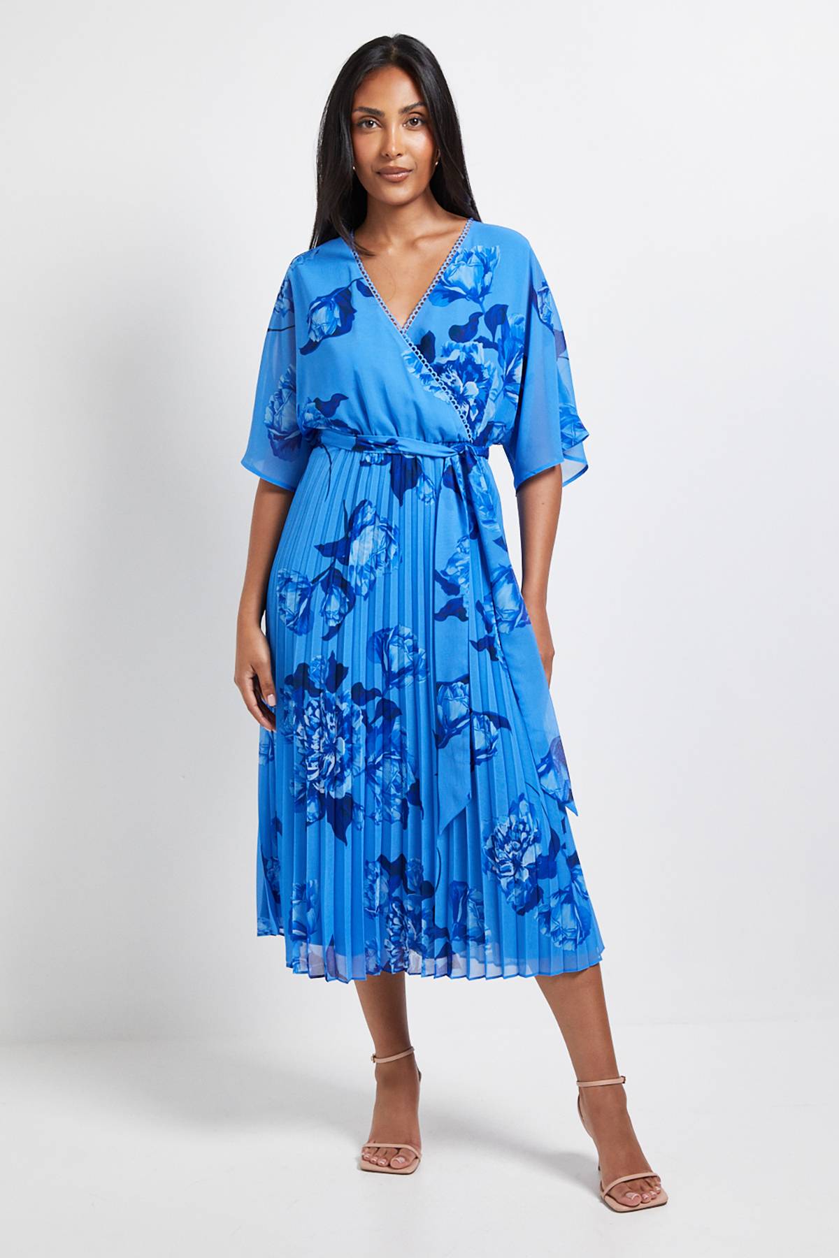 Wallis Robe Midi Plissée à Motifs Floraux Petite Taille
