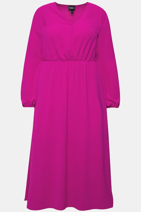 Midikleid, Wickeloptik, A-Linie, V-Ausschnitt, Langarm