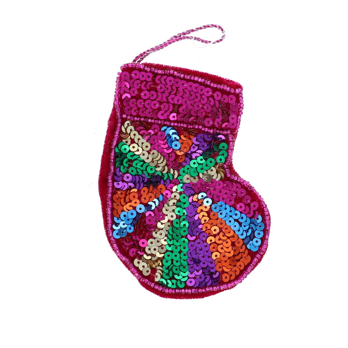 Suspension de noël chaussette sequins multicolores Pondie Chérie