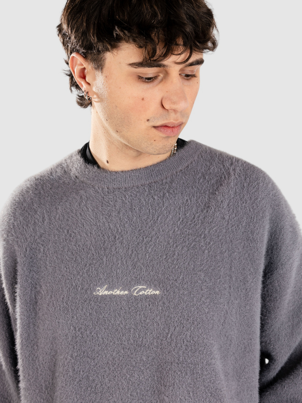 Another Cotton Lab Chest Logo Mohair Pullover dark grey