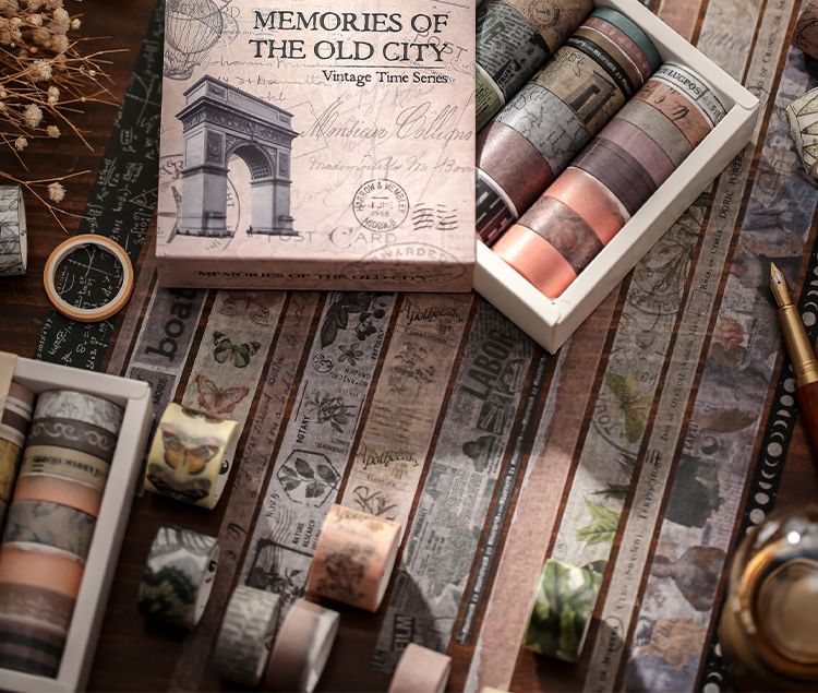 JIMO - Set van 20: Vintage Print Masking Tape (Diverse ontwerpen)