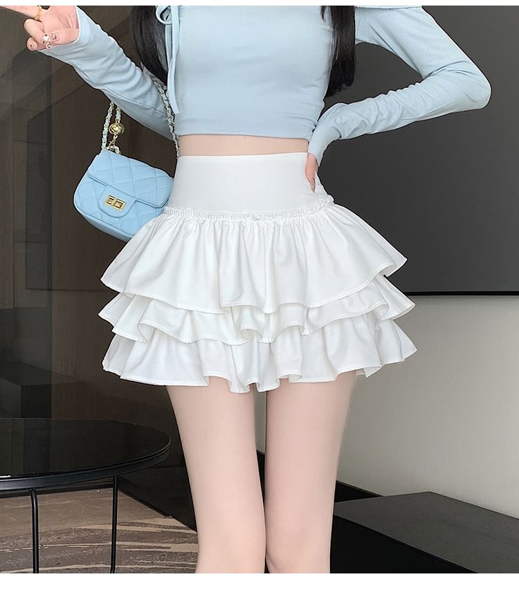 Magimomo - Hoge taille effen mini gelaagde rok
