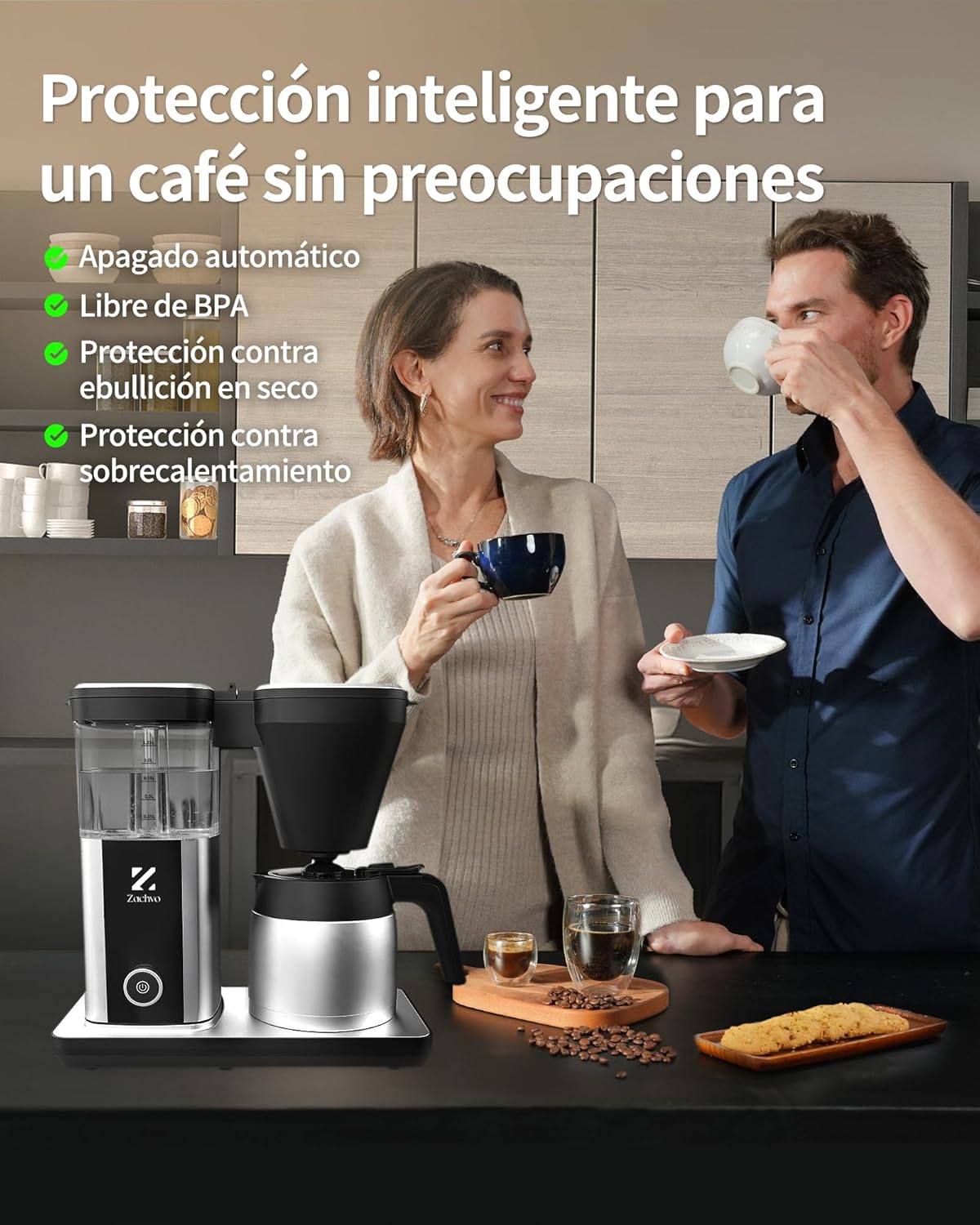 Filterkaffeemaschine mit 1,25L Thermoskanne, 4,5 Min. Schnellbrühung, 92°C PID-Temperaturkontrolle, 30s Tropfstopp, Wiederverwendbarer Filter, Automatische Reinigung, Edelstahl-Design