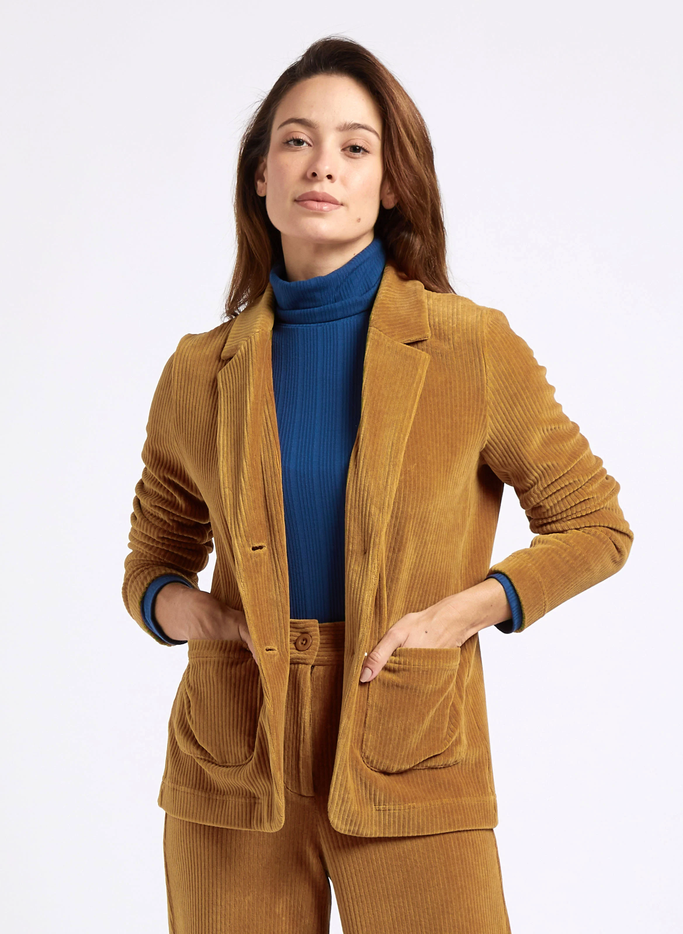 BLazer col tailleur en coton mélangé | Marron
