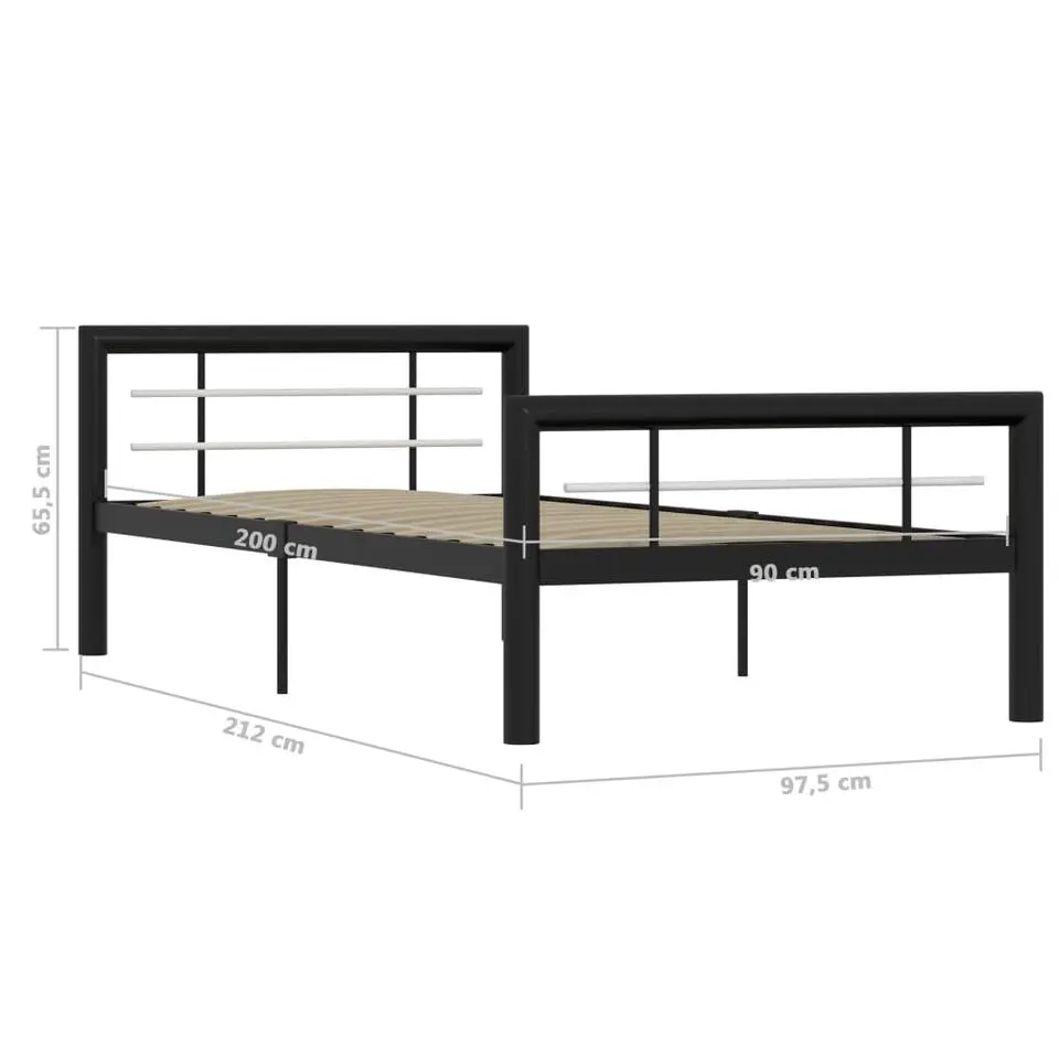 vidaXL - Bed met hoofd- en voeteneinde - Zwart en wit - Metaal - 100x200 cm