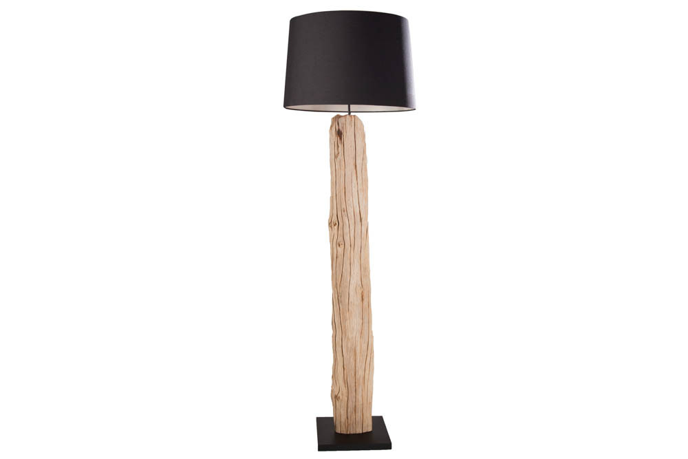 Handmade Stehlampe ROUSILIQUE 180cm schwarz Treibholzlampe Leinenschirm Baumstamm