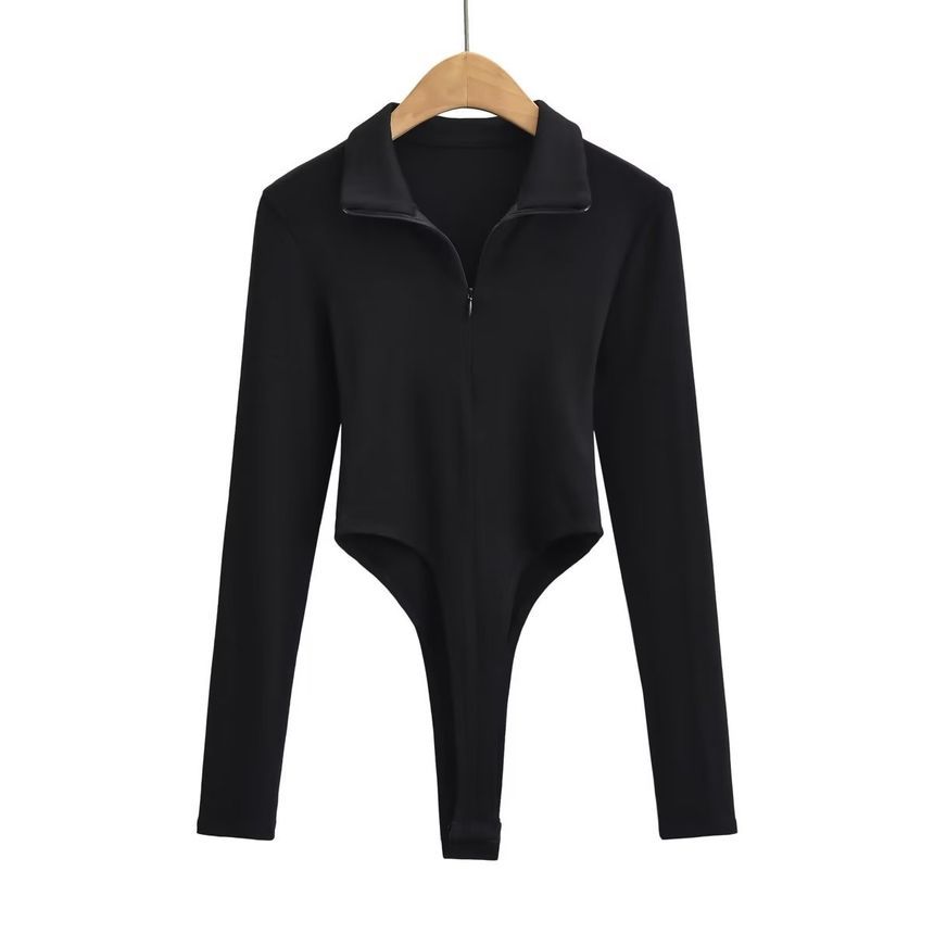 Osion - Bodytop met lange mouwen, nephals en rits
