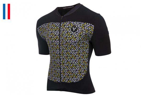 Maillot Manches Courtes LeBram Croix de Fer Noir Jaune Coupe Ajustée