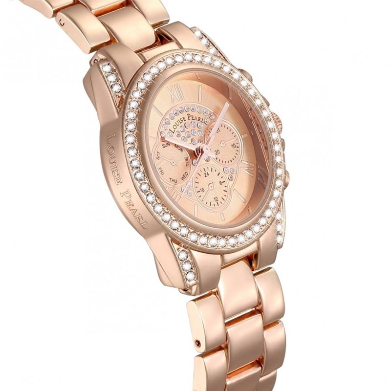 Montre Femme LOUISE PEARL Ornée de Cristaux Swarovski bracelet Acier Rose Métal