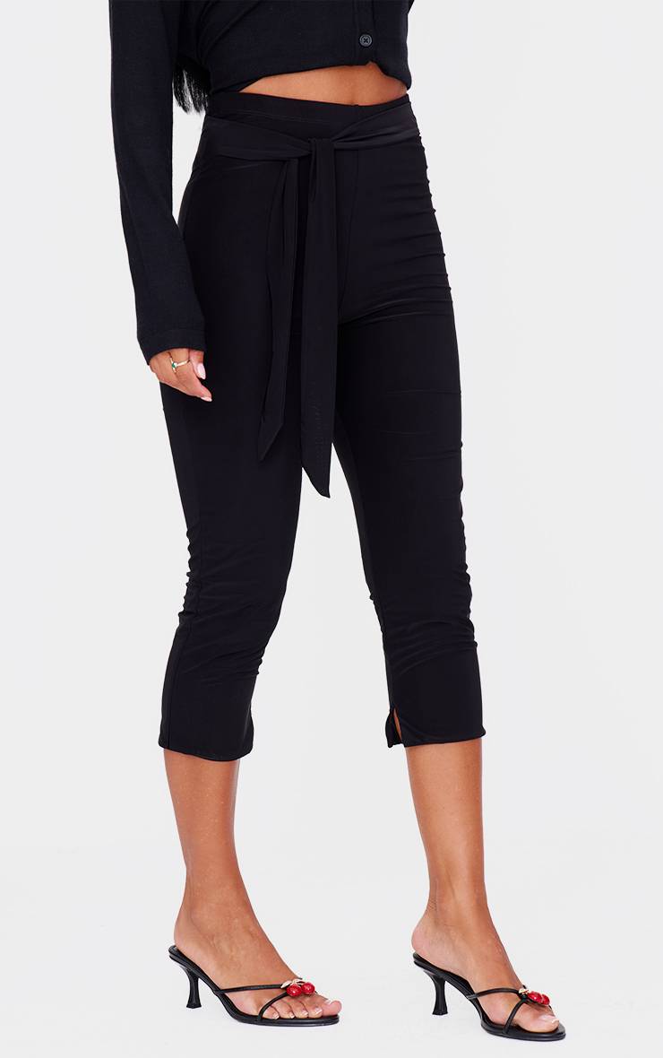 Noir Legging Capri À Taille Enveloppante Double Épaisseur