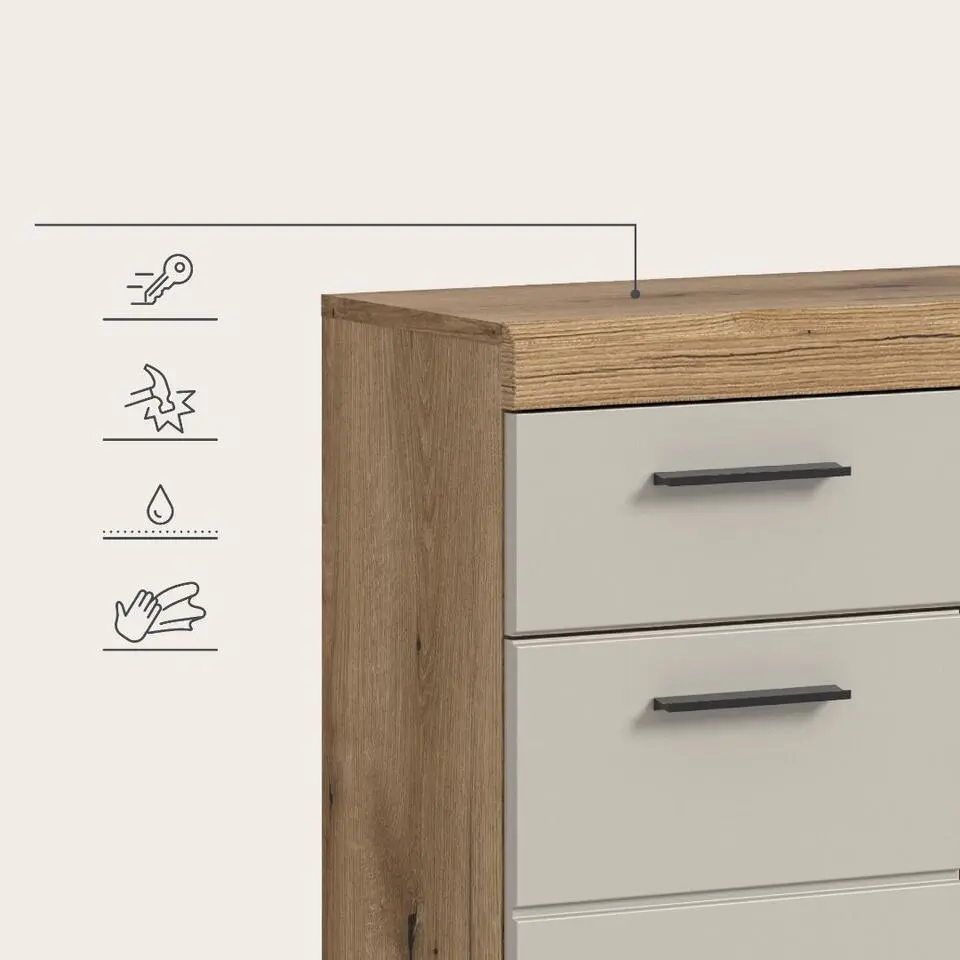 Hioshop Scout badkamerkast 2 deuren- 1 lade kasjmier decor mat- eiken decor
