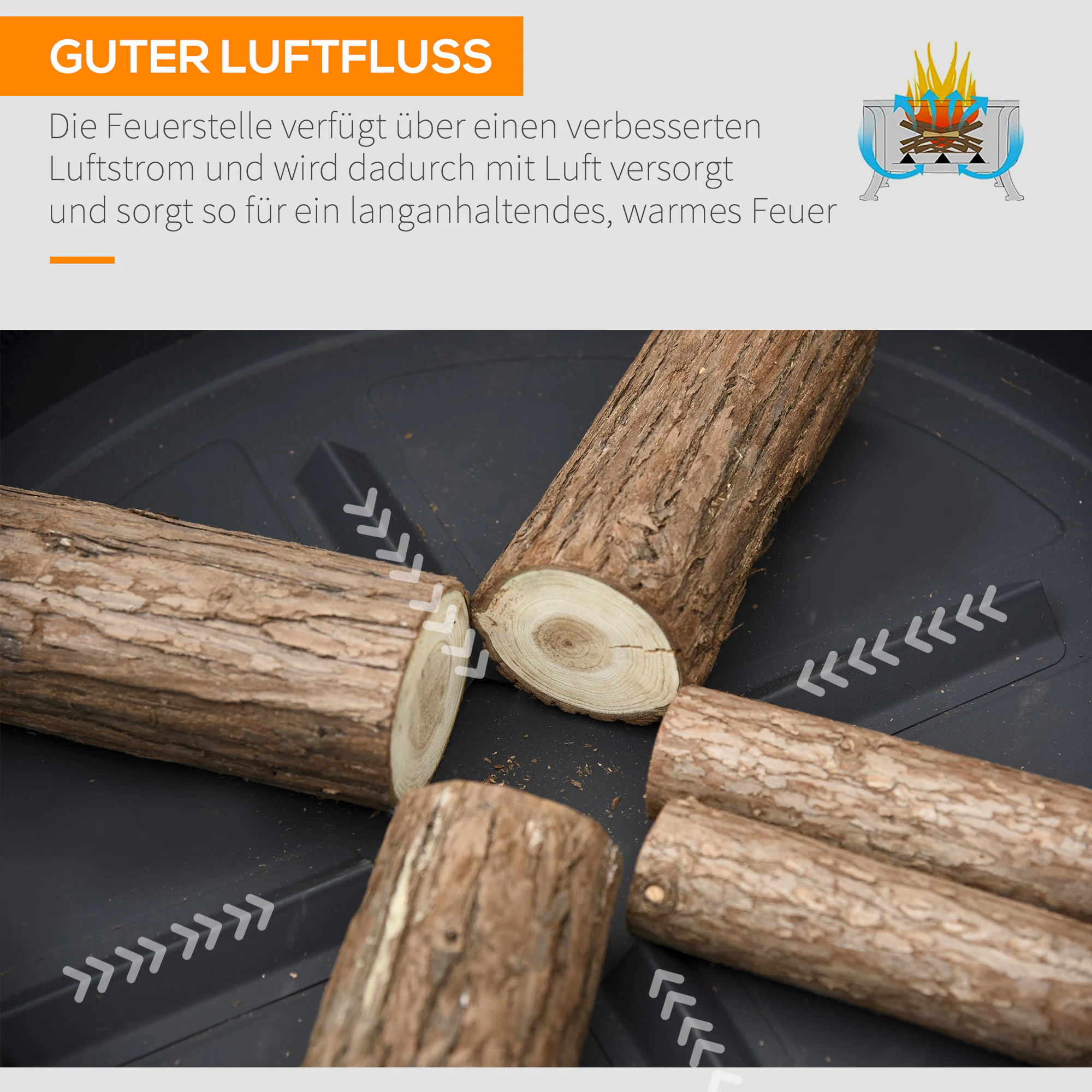 Outsunny Feuerschale mit Funkenschutz schwarz 66L x 66B x 66H cm