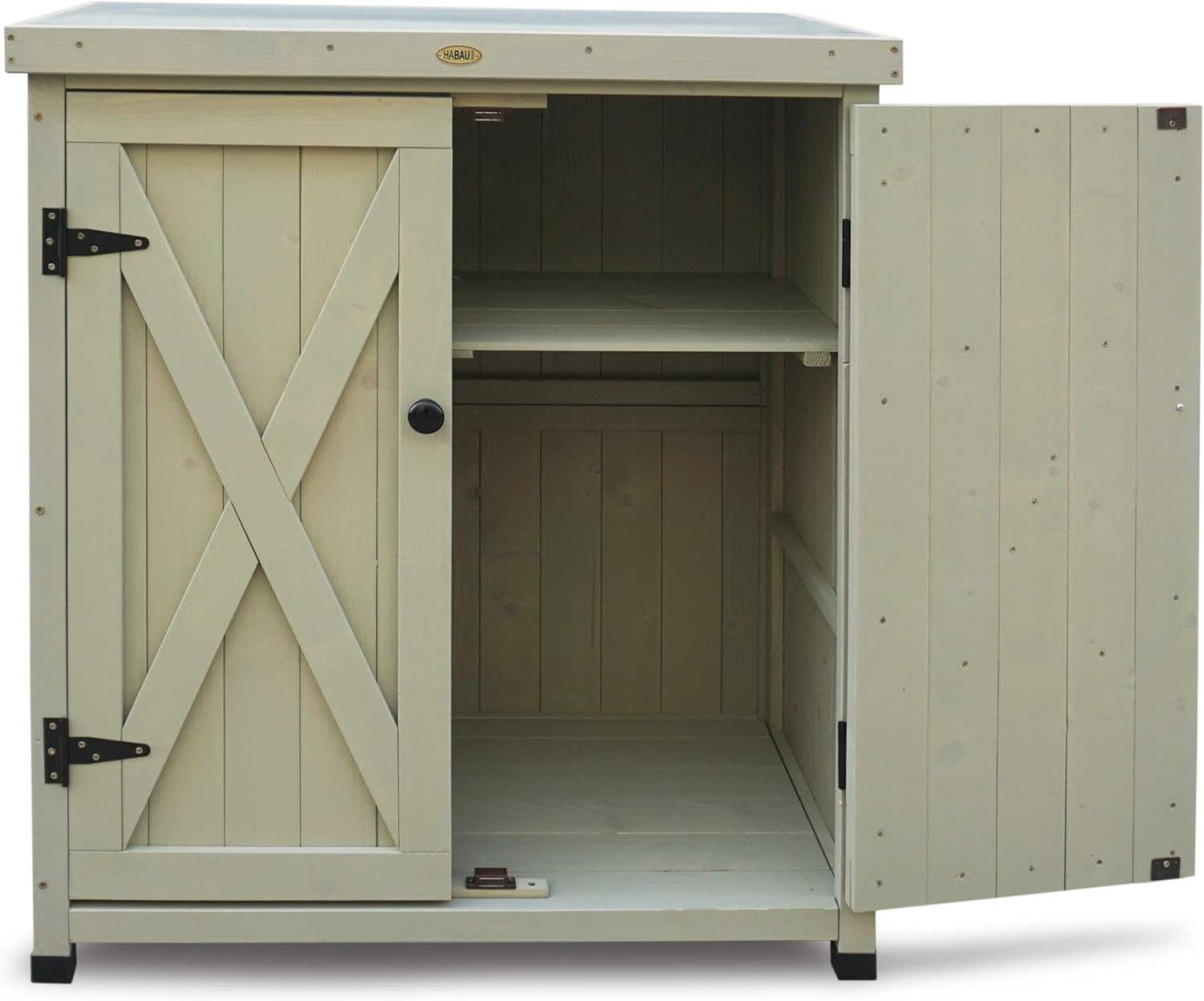HABAU Gartenschrank, wetterfest in Grau lasiert, aus zertifiziertem Massivholz, ideal für Garten, Balkon und Terrasse (Laura)
