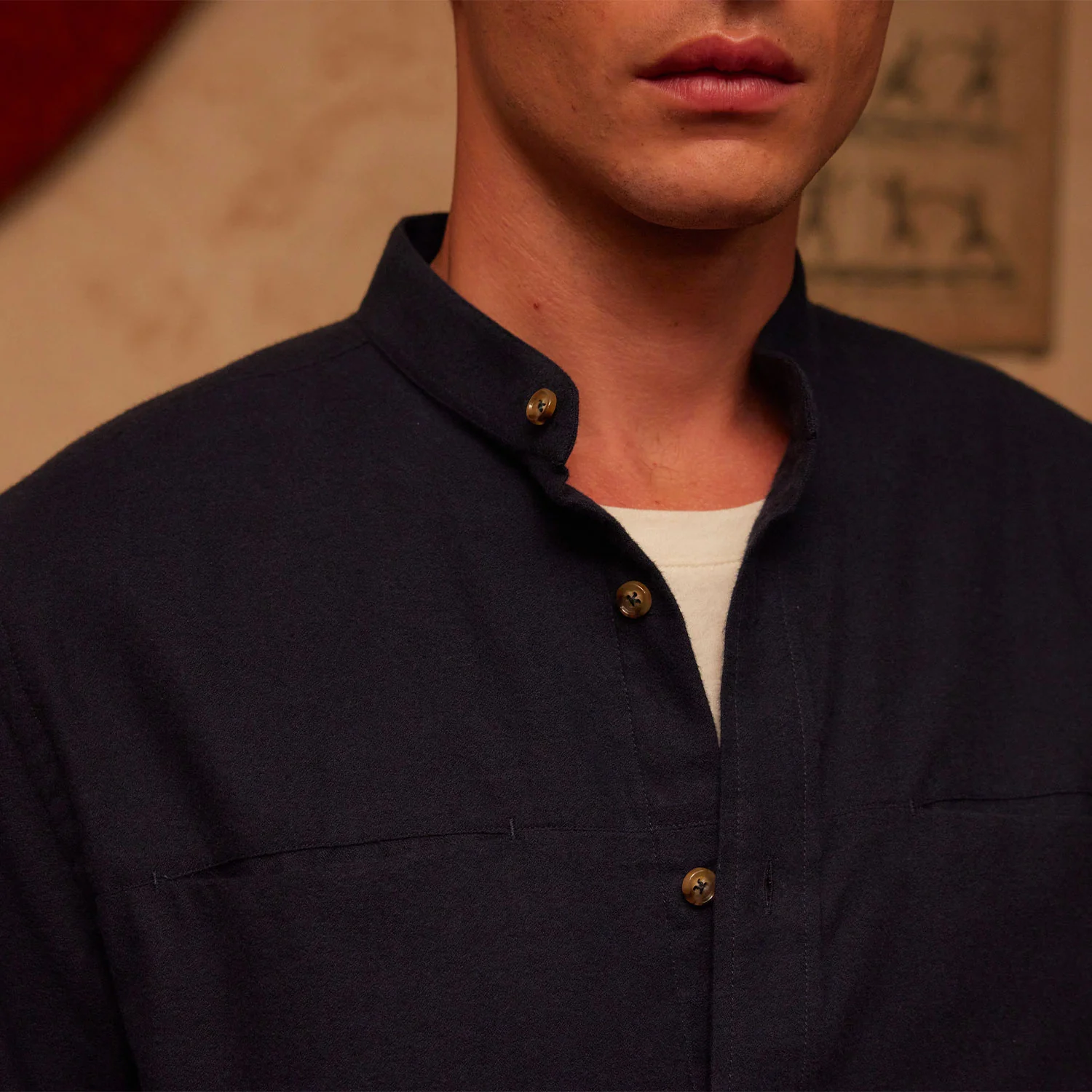 Navy cotton and tencel flannel shirt