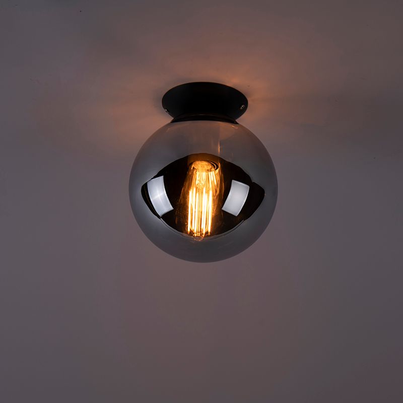 Art deco plafondlamp zwart met smoke glas - Pallon