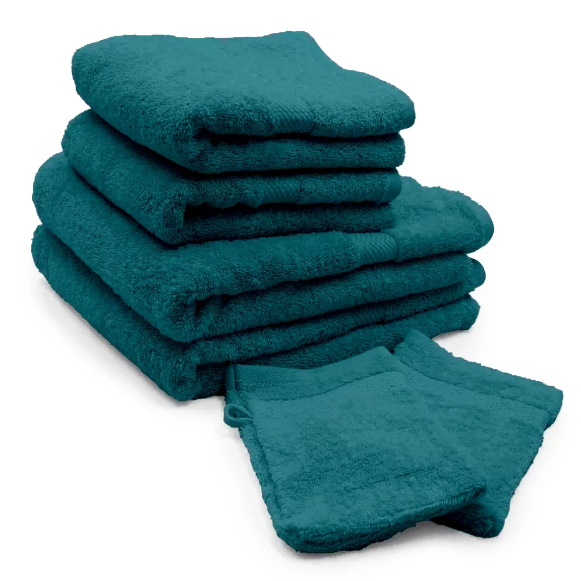 Lot de serviettes de bain 50x90 cm x2 + serviettes 70x130cm x2 + gants de toilette x2 Elegance Bleu