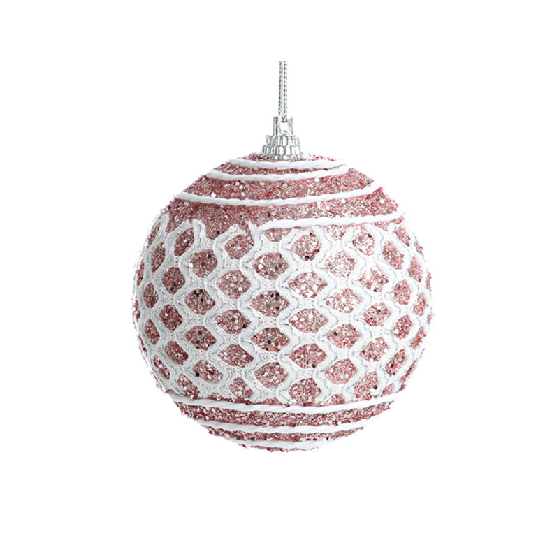 (10er Set) Ø8cm Styropor Christbaum Schmuck Glitzer Weihnachtskugeln Tannenbaum Home Deko - Pink / Weiss