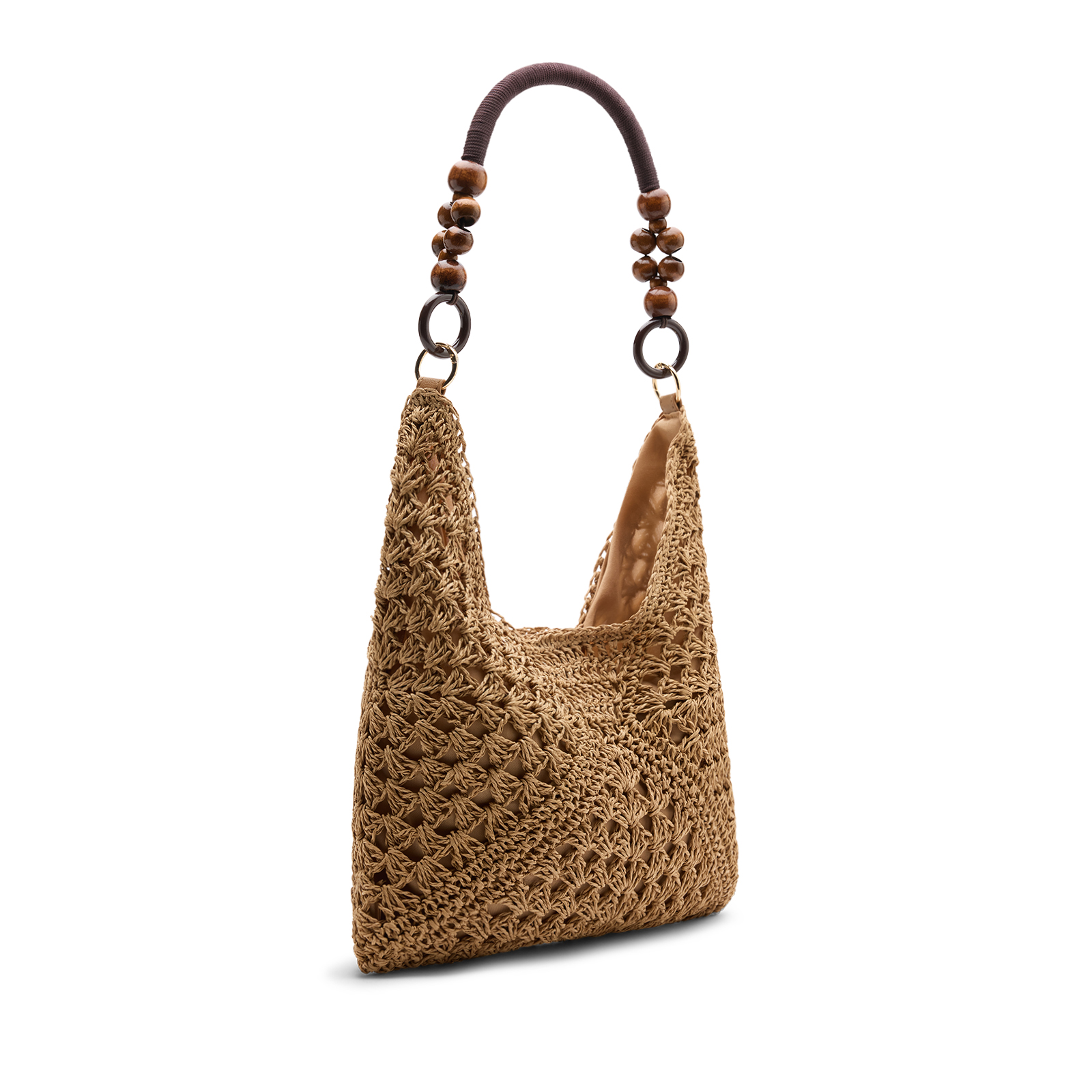 Beige raffia schoudertas