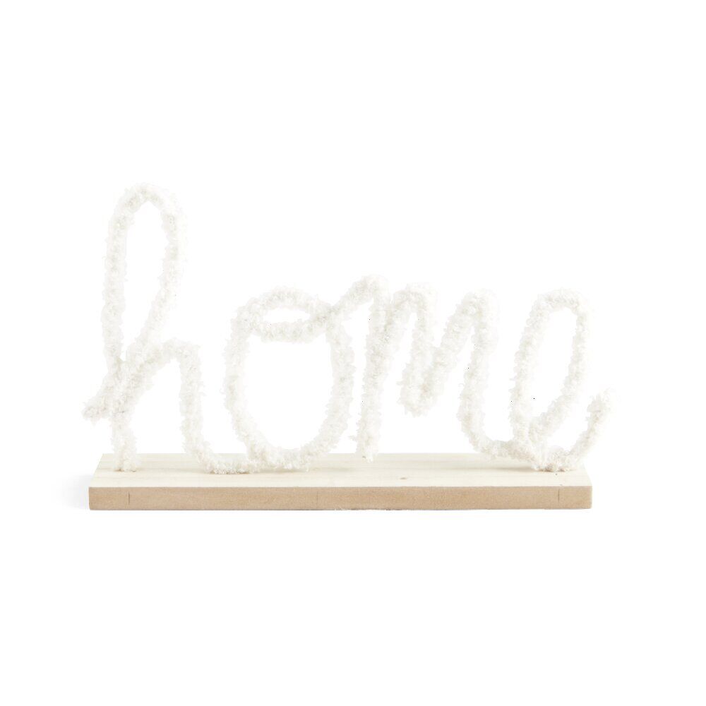 Mot à poser Home effet laine bouclée et socle bois 26,5x6x17cm