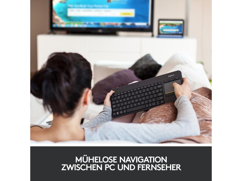 Logitech Tastatur K400 Plus CH-Layout Kabellose Tastatur mit Touchpad, CH-Layout, dunkelgrau