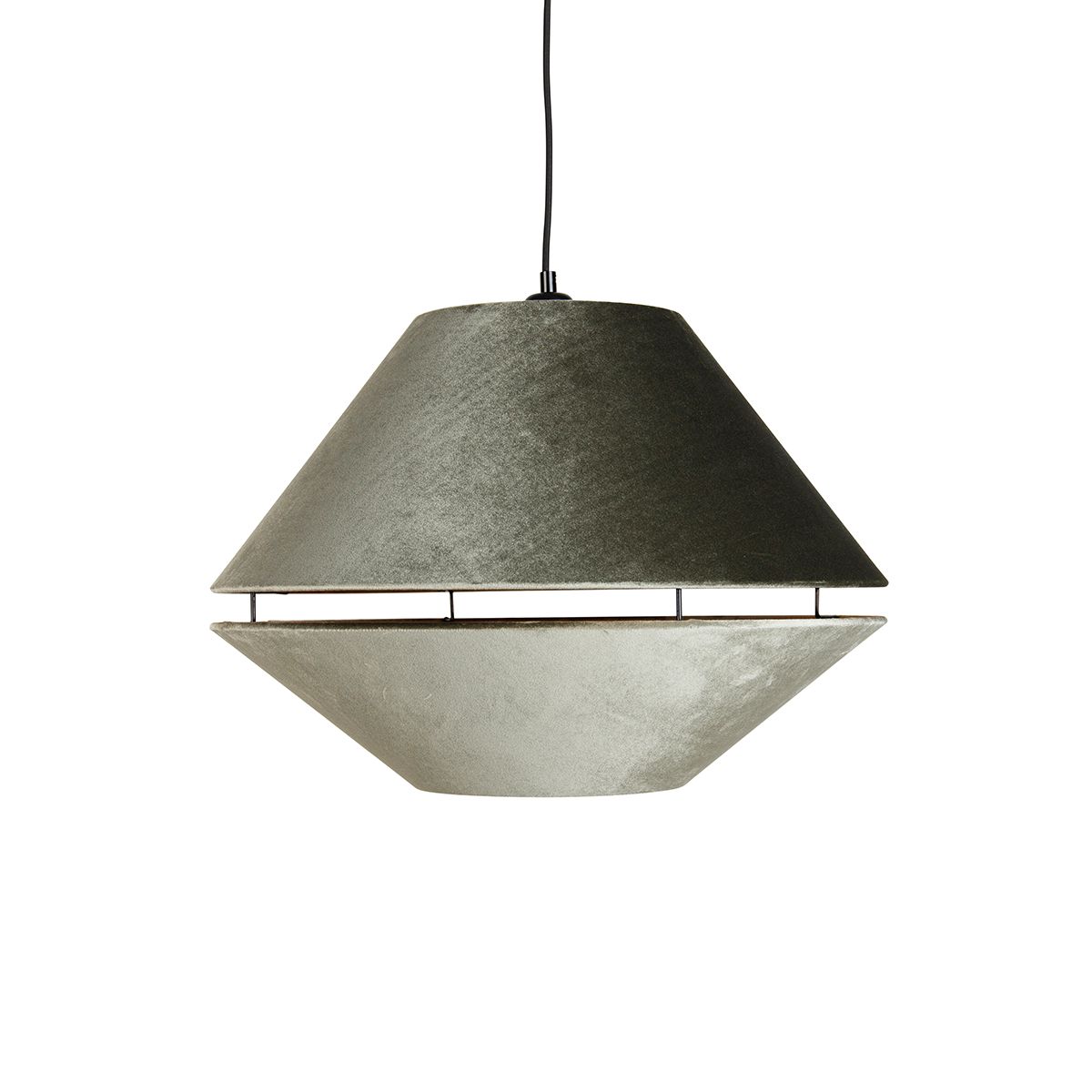 Hanglamp zwart met dubbele velours lampenkap groen met gouden binnenkant 2-lichts - Cava Luxe