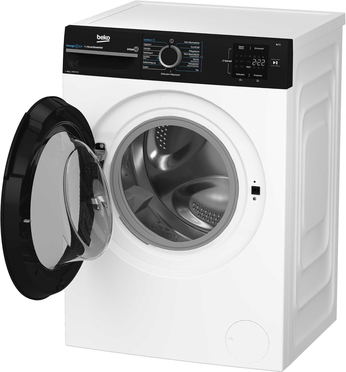 Beko BM3WFU3941R Waschvollautomat, Waschmaschine, 9 kg, EnergySpin, Schleuderwahl 1400 U/min, SteamCure Dampffunktion, allergikergeeignet, AquaWave Schontrommel, Weiß