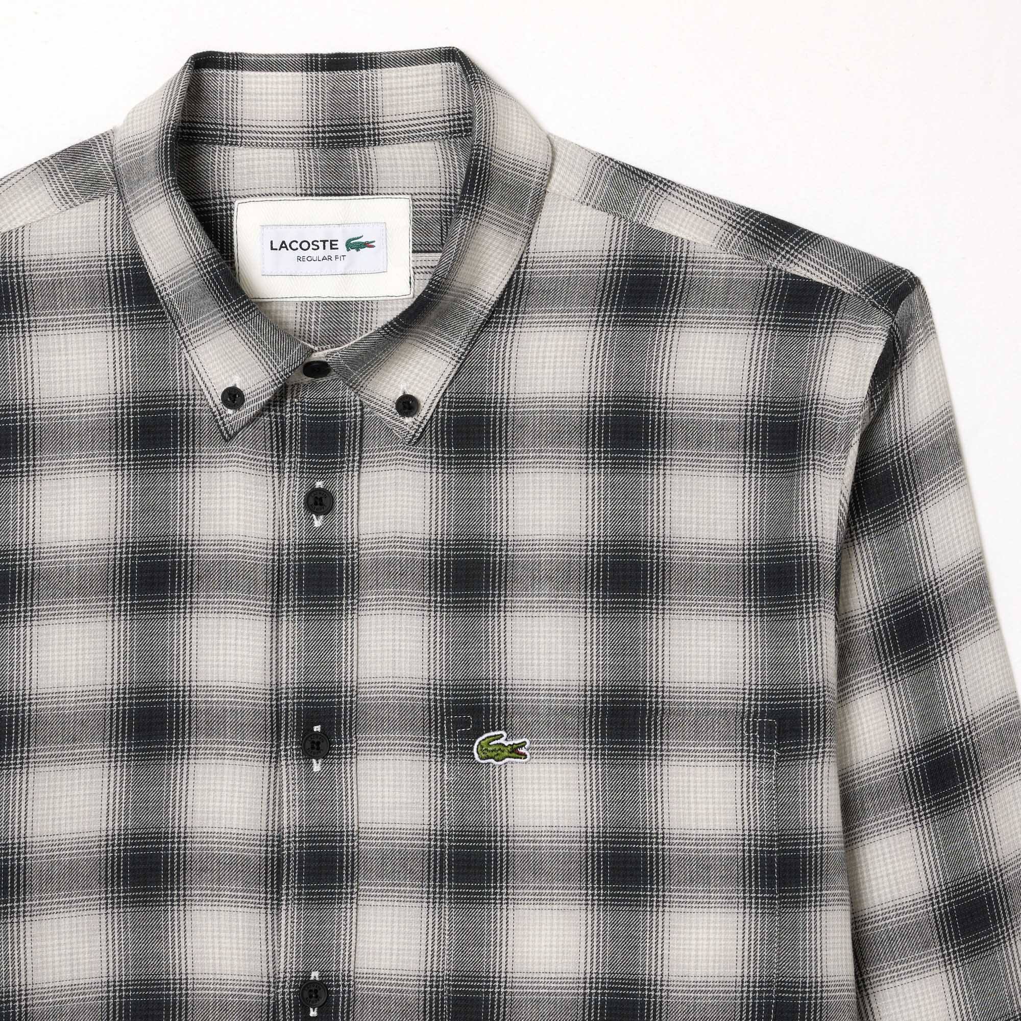 Chemise à carreaux en flanelle de coton et laine Manches Longues - Noir - Lacoste - Homme