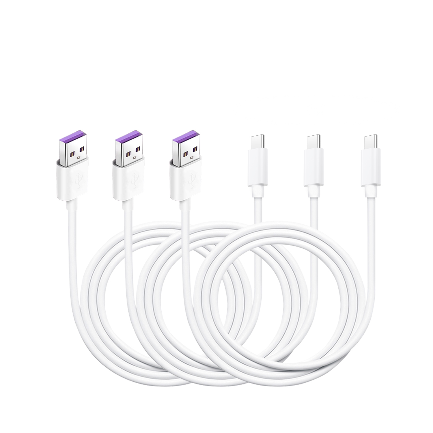 Ladekabel für Smartphones USB Typ C 2 m weiss 3er Set