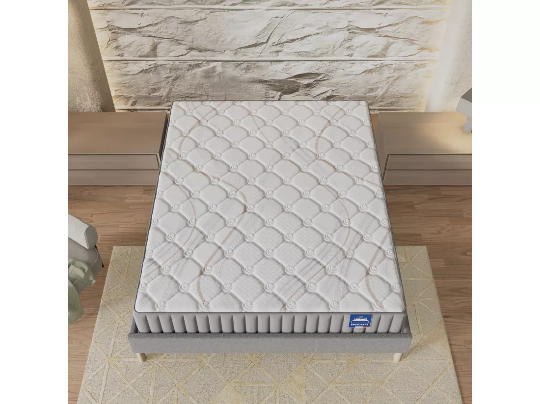 Ensemble Matelas Latex + Sommier Tissu 160x200 Cm, Sirius 22cm D’épaisseur Et Sommier Tissu Gris
