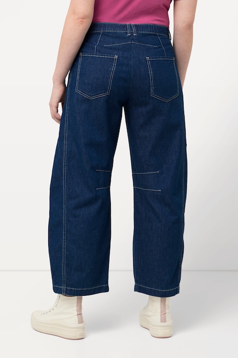 Jeans, weites Bein, Ziernaht, Elastikbund, Biobaumwolle