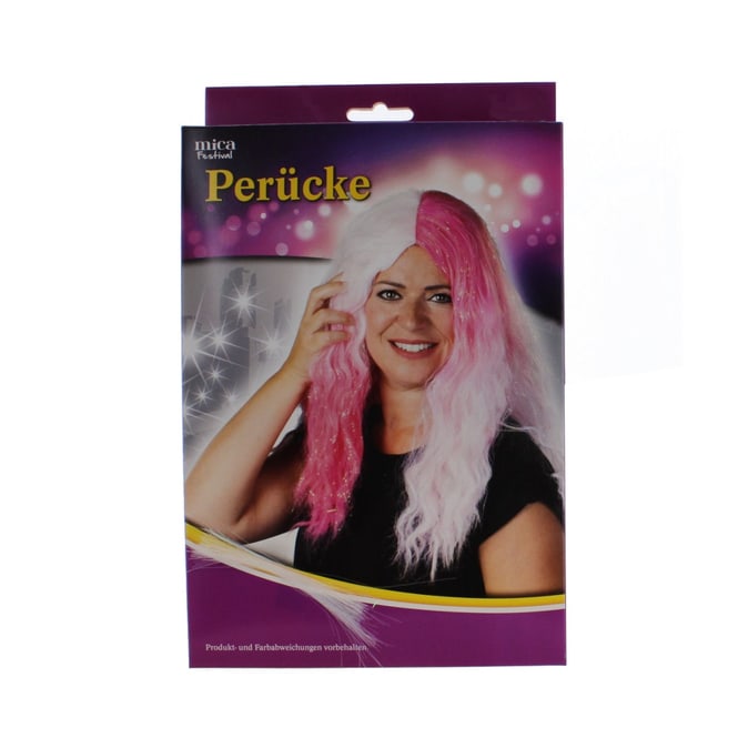Langhaarperücke - Glitzer - rosa/weiß - für Damen
