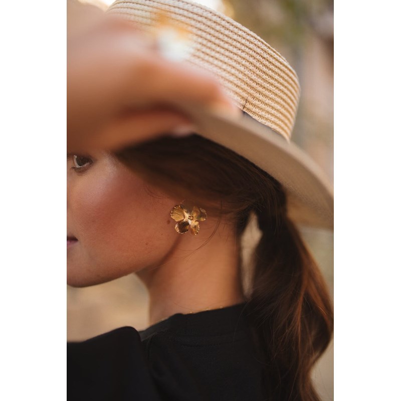 maxi boucles d'oreilles puces fleurs doré à l'or fin - ORPHÉE