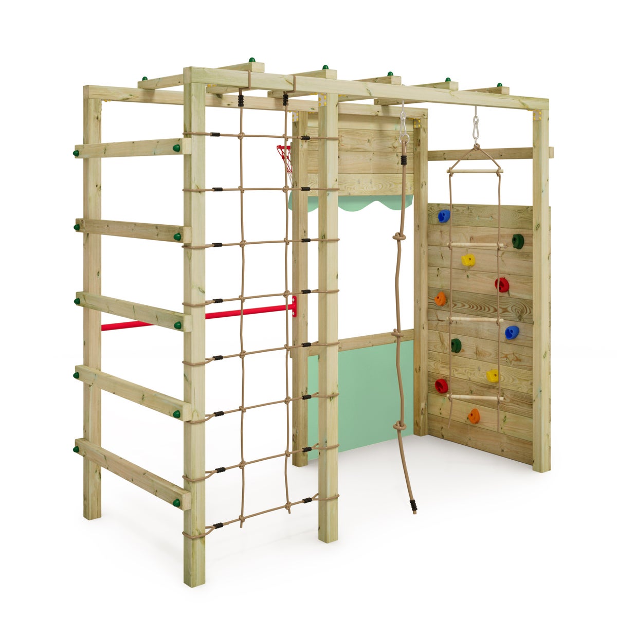 WICKEY Klimrek Speeltoren Smart Action Tuin Speeltoestel met Klimwand en Speelaccessoires – Pastelgroen