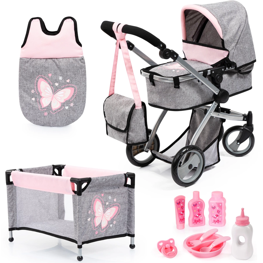bayer Design Kombi-Puppenwagen Mega Set GrauRosa