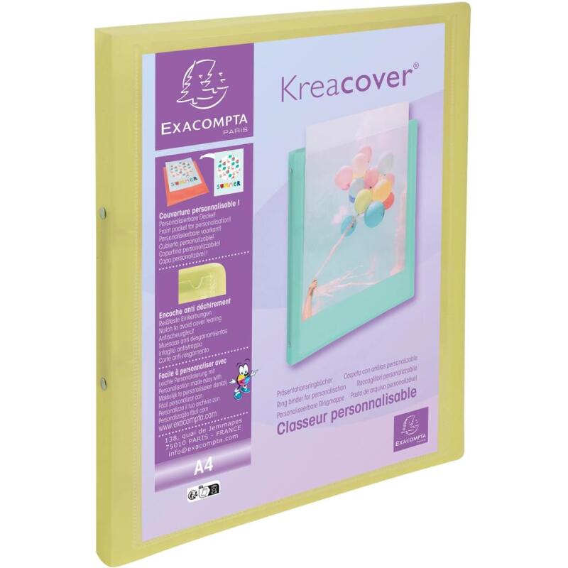 Classeur 2 anneaux 15mm polypropylène Kreacover Pastel - A4 - Couleurs assorties