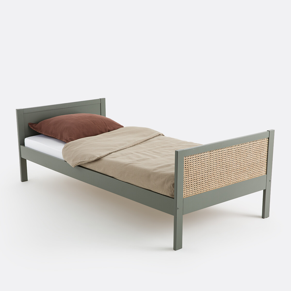 LA REDOUTE INTERIEURS<br>Cama de solteiro em pinho e junco com estrado de ripas, Caneo