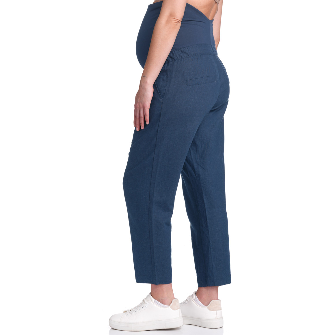 Gina Mama Damen Leinen-Umstands-Hose mit Bindeband dunkelblau