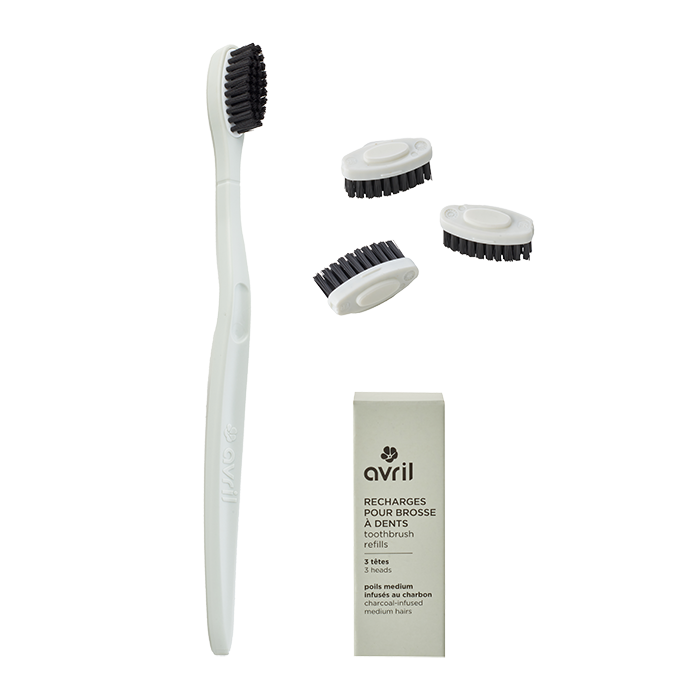 Kit manche vert + 3 têtes de brosse à dents - Poils medium