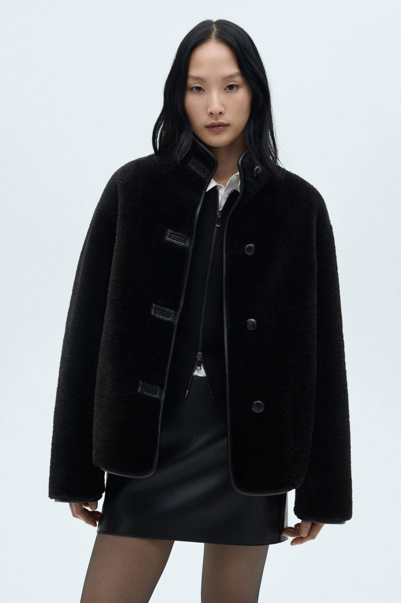 Mango faux fur jas zwart