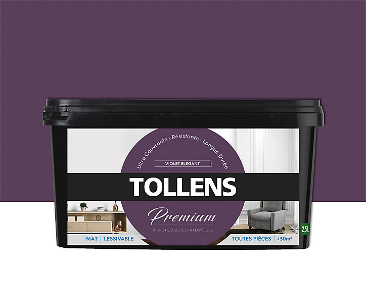 Peinture Tollens premium murs, boiseries et radiateurs violet élégant mat 2,5L