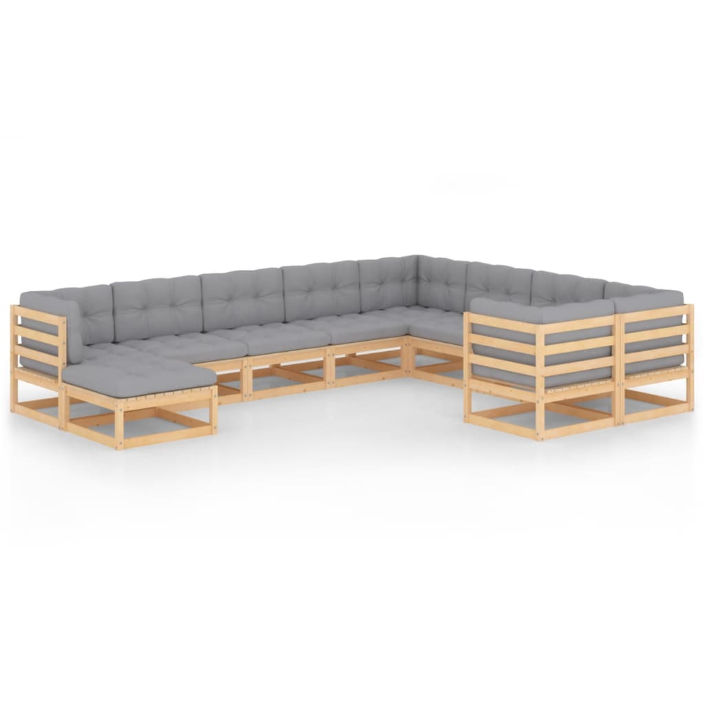 Salon de jardin meuble d'extérieur ensemble de mobilier 10 pièces avec coussins bois de pin massif