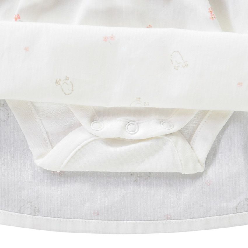 Robe body 2 en 1 bi-matière imprimé oiseaux pour bébé fille - Ecru