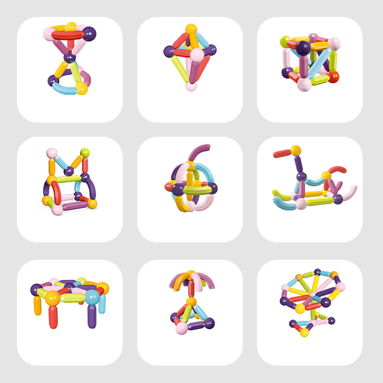 (133-tlg. Set) 3in1 Magnet Bausteine DIY Kinder Spielzeug Lernspiel inkl. Magnetische Fliesen / Sticks / Pyramiden Bausteine - Bunt